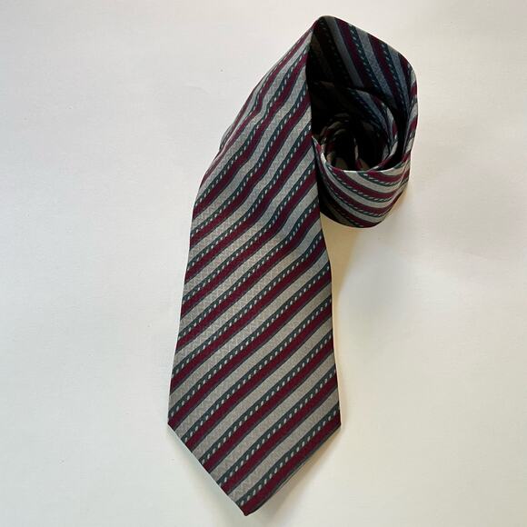 Vintage Giorgio Armani Silk Tie Red Green Striped - Picture 1 of 7